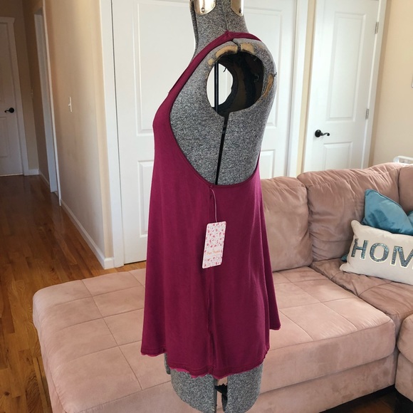 NWT S & M FREE PEOPLE RASPBERRY RAZORBACK TOP - Picture 3 of 8